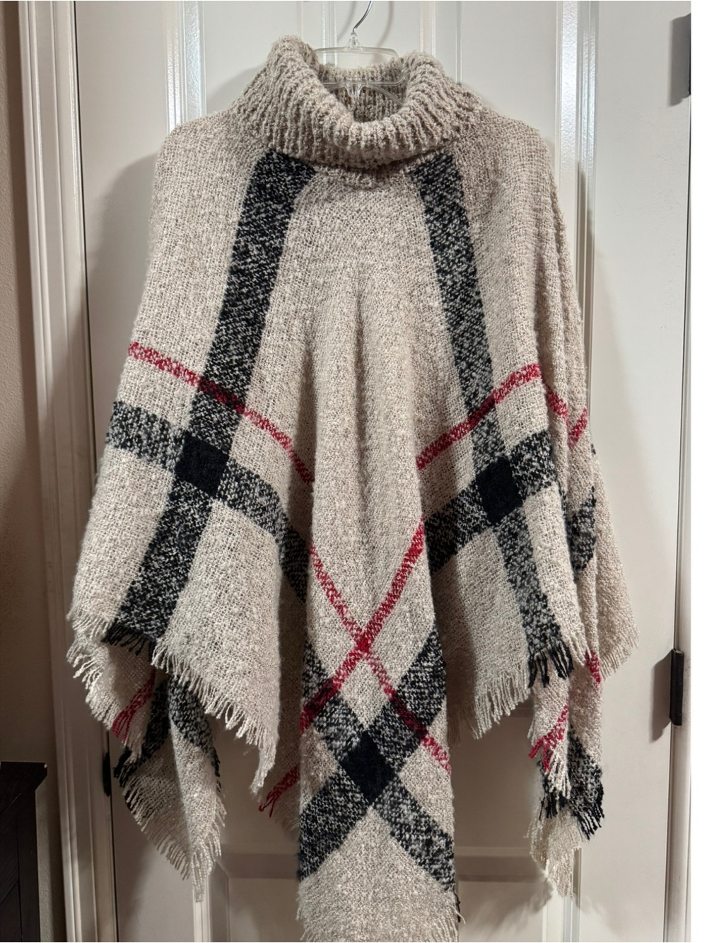Plaid Poncho Turtleneck